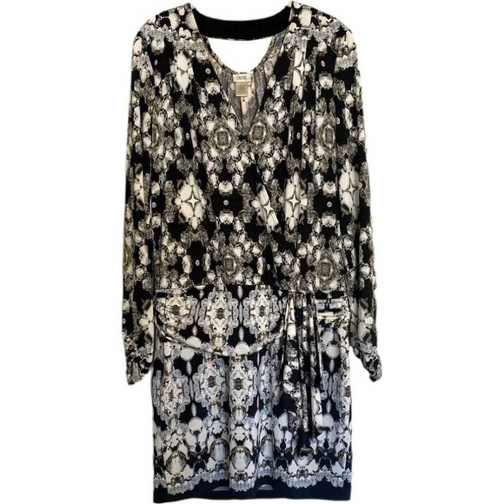 Cache Black Geometric Jewel Print Drape Dress Siz… - image 1