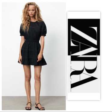 Zara Black Embroidered Swiss Dot Dress