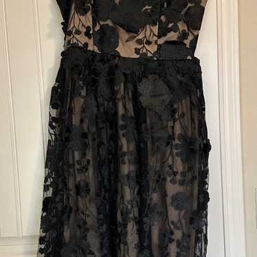 Midi black tulle appliqué dress - image 1