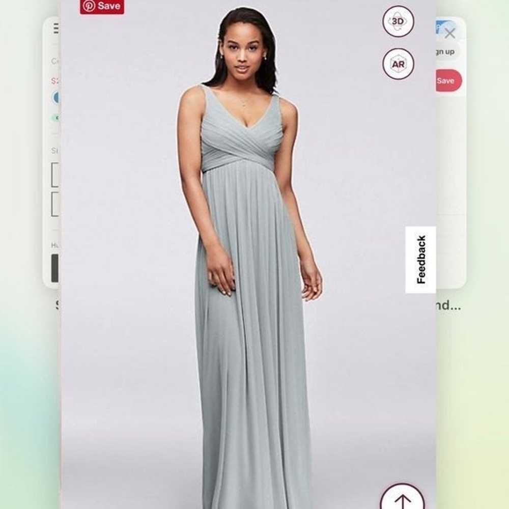 David’s Bridal grey silver maxi dress v neck empi… - image 1