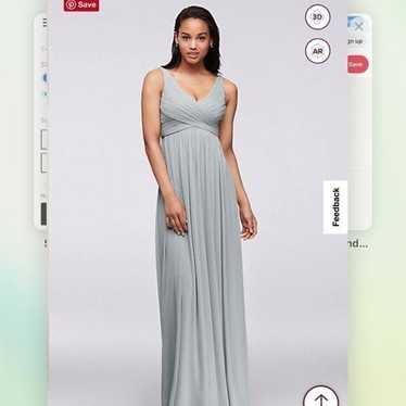 David’s Bridal grey silver maxi dress v neck empi… - image 1