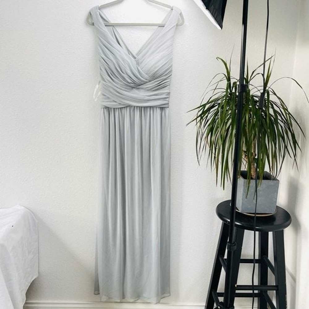 David’s Bridal grey silver maxi dress v neck empi… - image 2