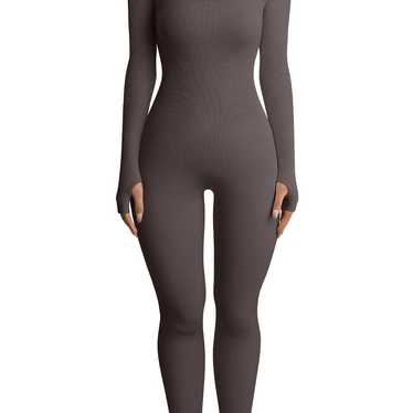 OQQ Women Yoga Jumpsuits Workout Ribbed Long Sleeve Zip Front Sport  Jumpsuits