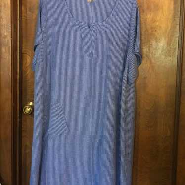 Linen Dress with blue and white lines - image 1