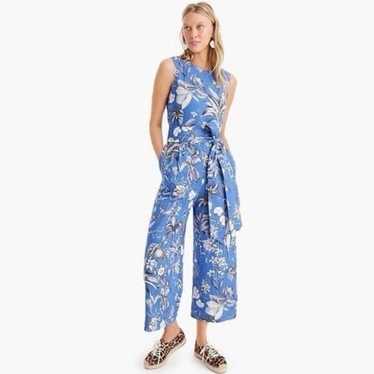 Floral Linen-Blend Tie-Shoulder Corset Cami Jumpsuit