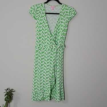 Lilly Pulitzer Kessler Lil Lilly Onyx Pink Green Floral Ruffle Wrap Dress  Medium