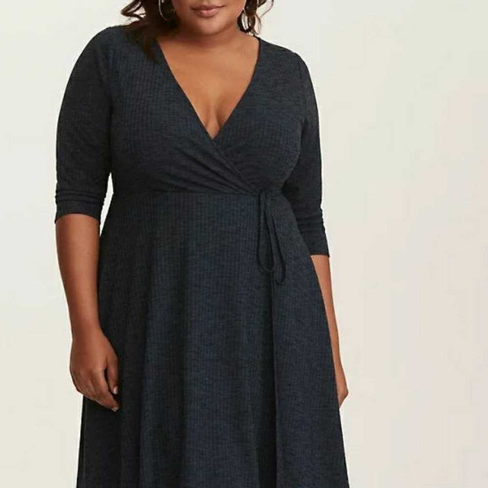 TORRID TEAL RIBBED KNIT FAUX WRAP DRESS - image 1