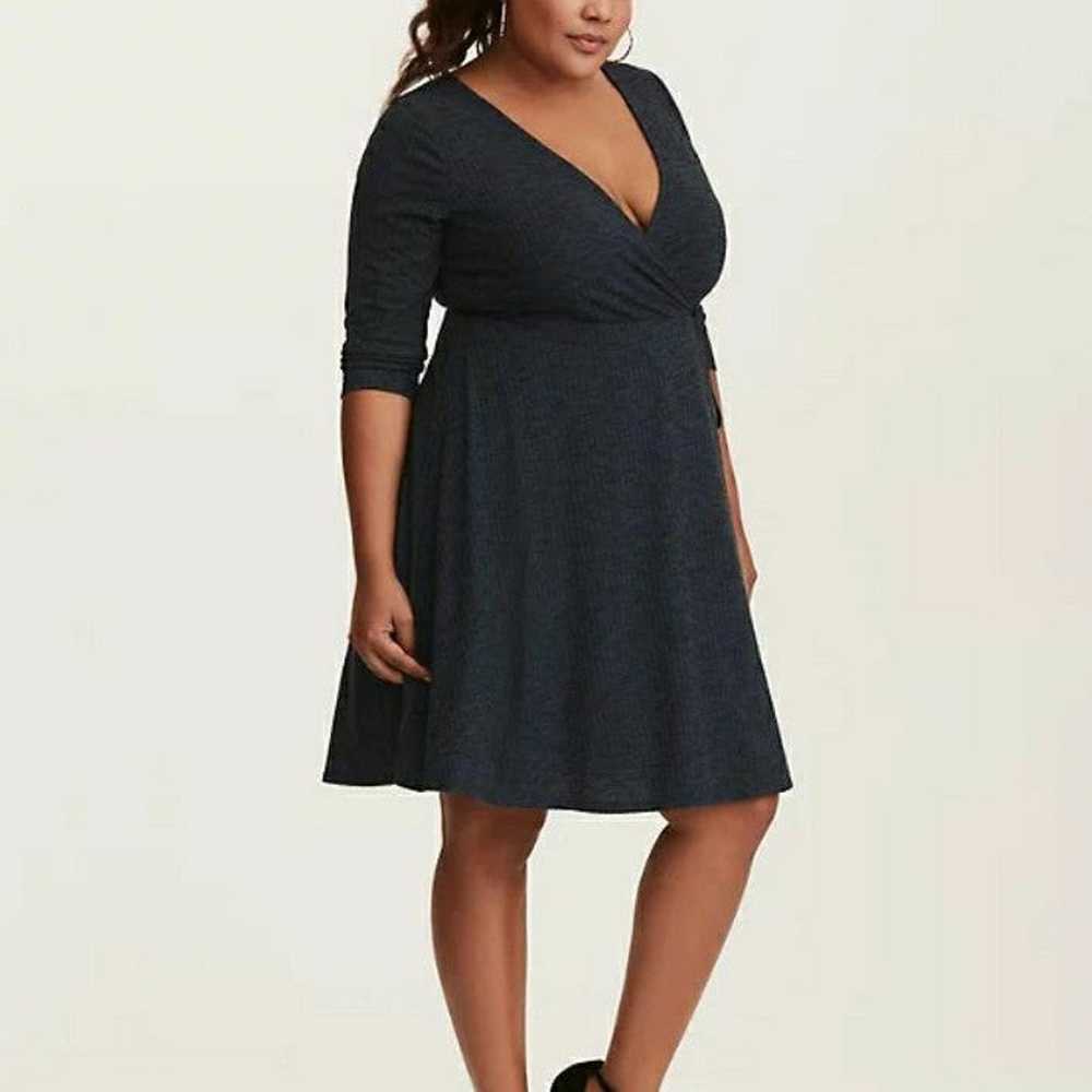 TORRID TEAL RIBBED KNIT FAUX WRAP DRESS - image 3