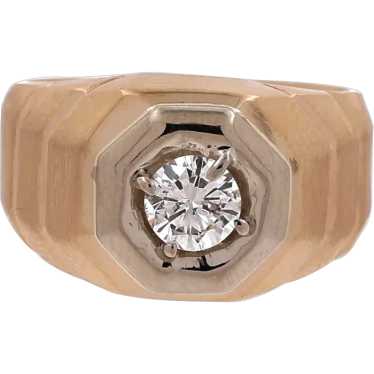 Men's Solitaire Diamond Signet Ring 14K Two-Tone … - image 1