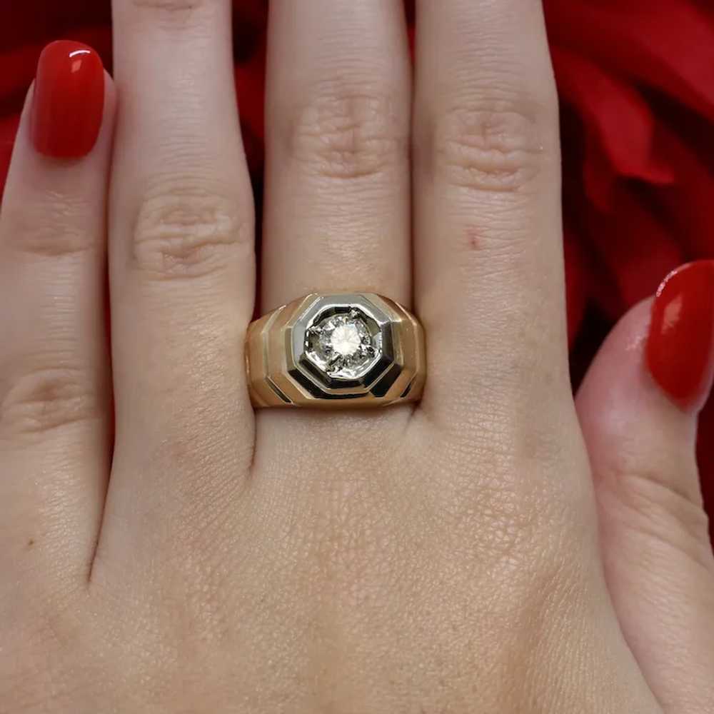 Men's Solitaire Diamond Signet Ring 14K Two-Tone … - image 2