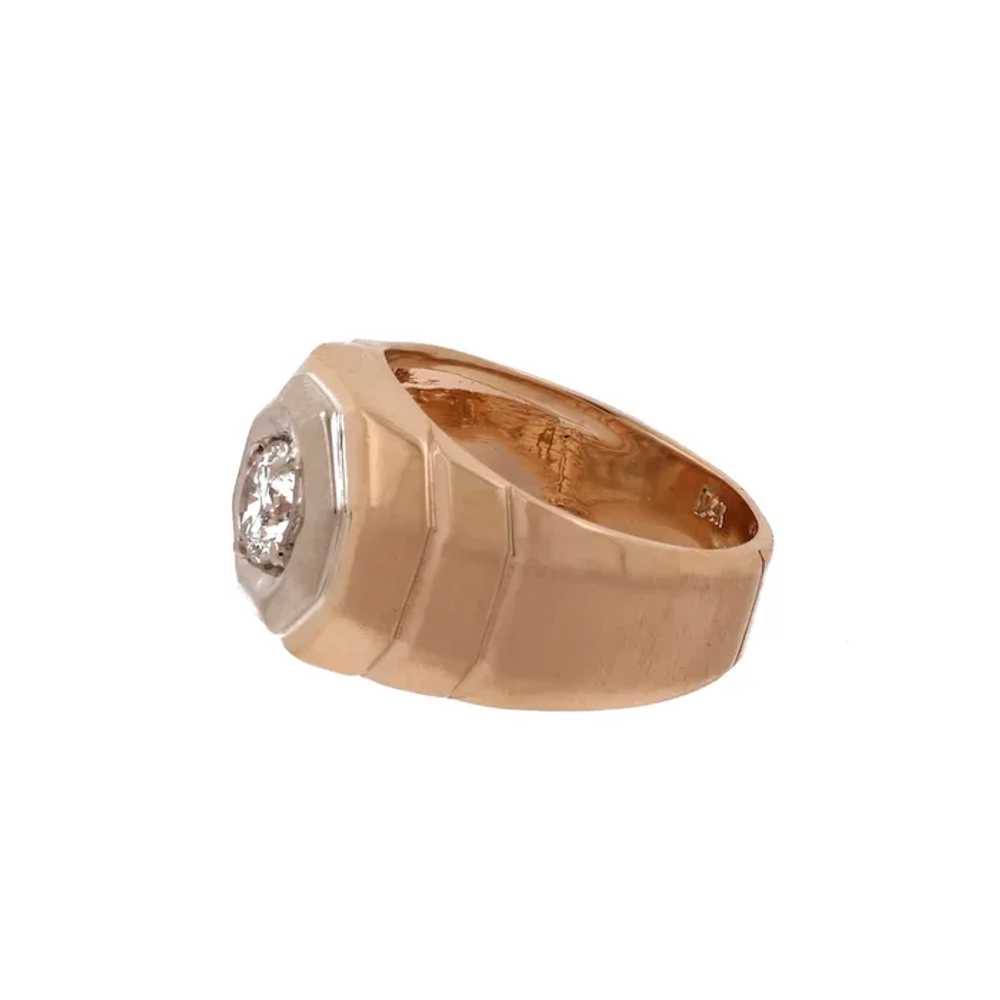 Men's Solitaire Diamond Signet Ring 14K Two-Tone … - image 4