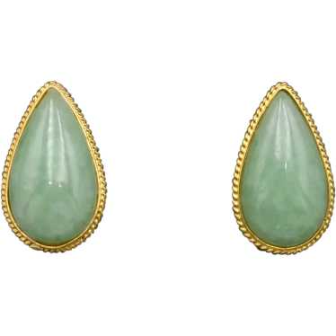 Vintage Jadeite Jade and 14k Gold Teardrop Earrin… - image 1
