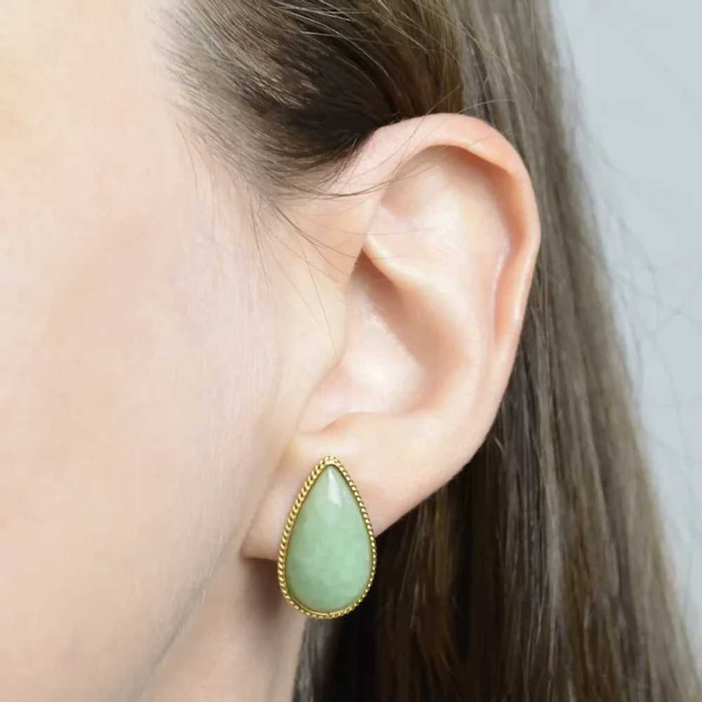 Vintage Jadeite Jade and 14k Gold Teardrop Earrin… - image 2