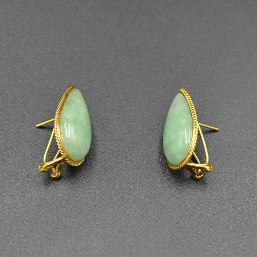 Vintage Jadeite Jade and 14k Gold Teardrop Earrin… - image 3
