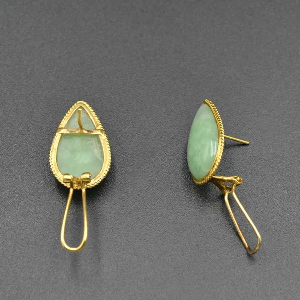Vintage Jadeite Jade and 14k Gold Teardrop Earrin… - image 4