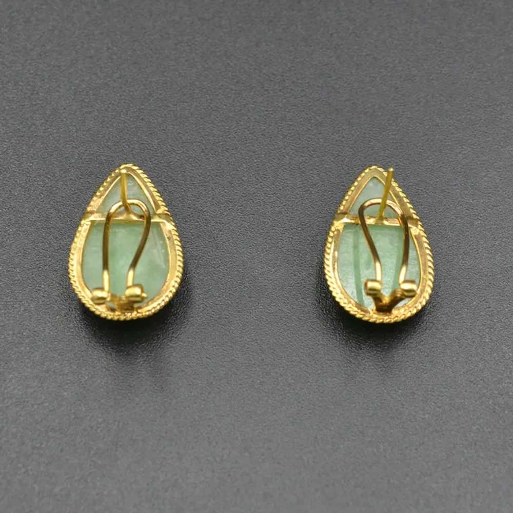 Vintage Jadeite Jade and 14k Gold Teardrop Earrin… - image 5