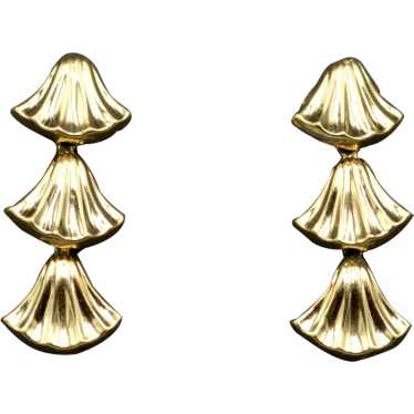 Vintage 14k Gold Lotus Flower Dangle Earrings - image 1