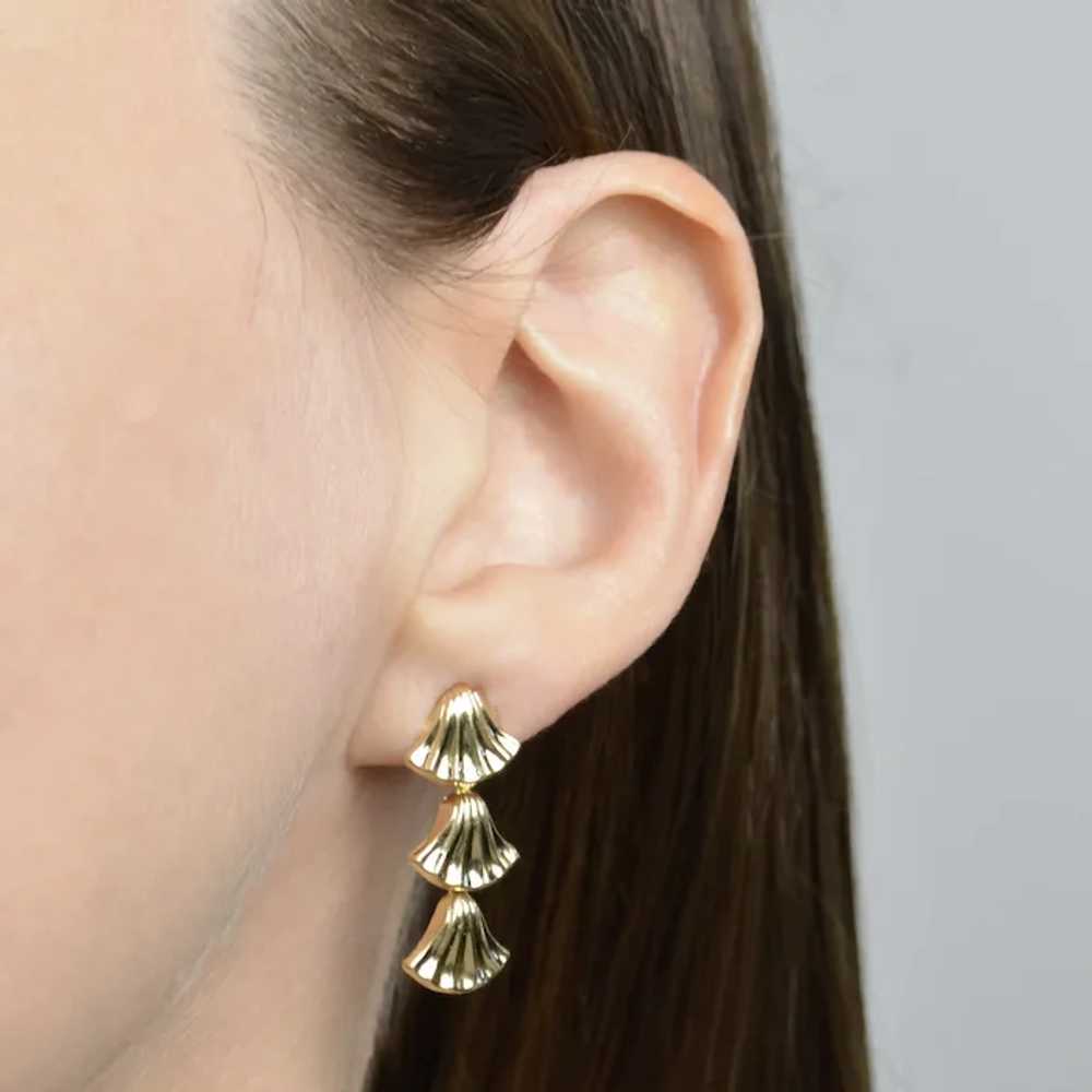 Vintage 14k Gold Lotus Flower Dangle Earrings - image 2