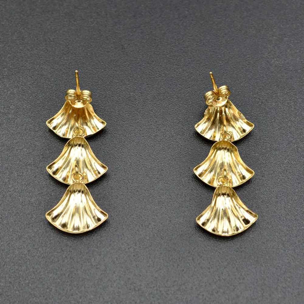 Vintage 14k Gold Lotus Flower Dangle Earrings - image 5