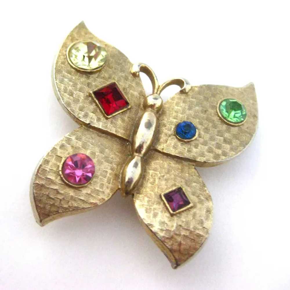 Butterfly Pin Gold Tone Checkered Pattern With Va… - image 2