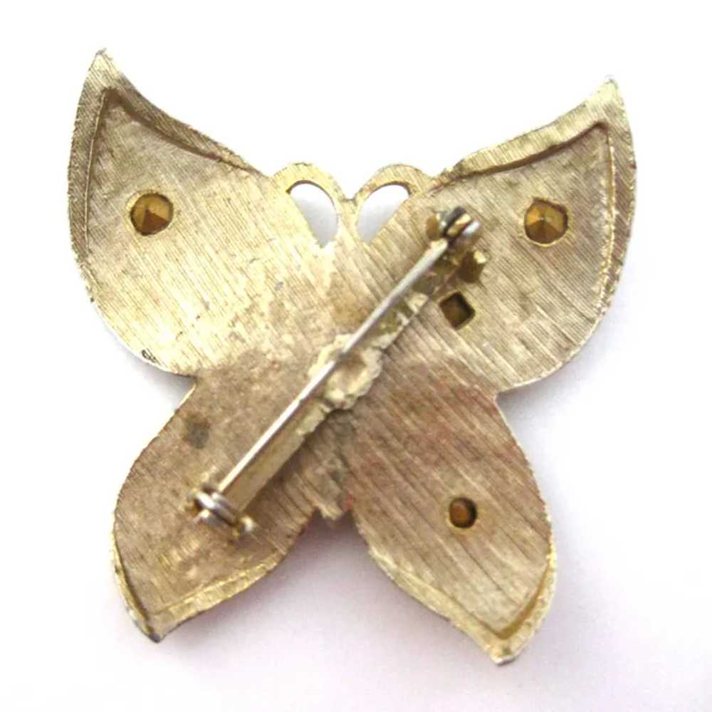 Butterfly Pin Gold Tone Checkered Pattern With Va… - image 3