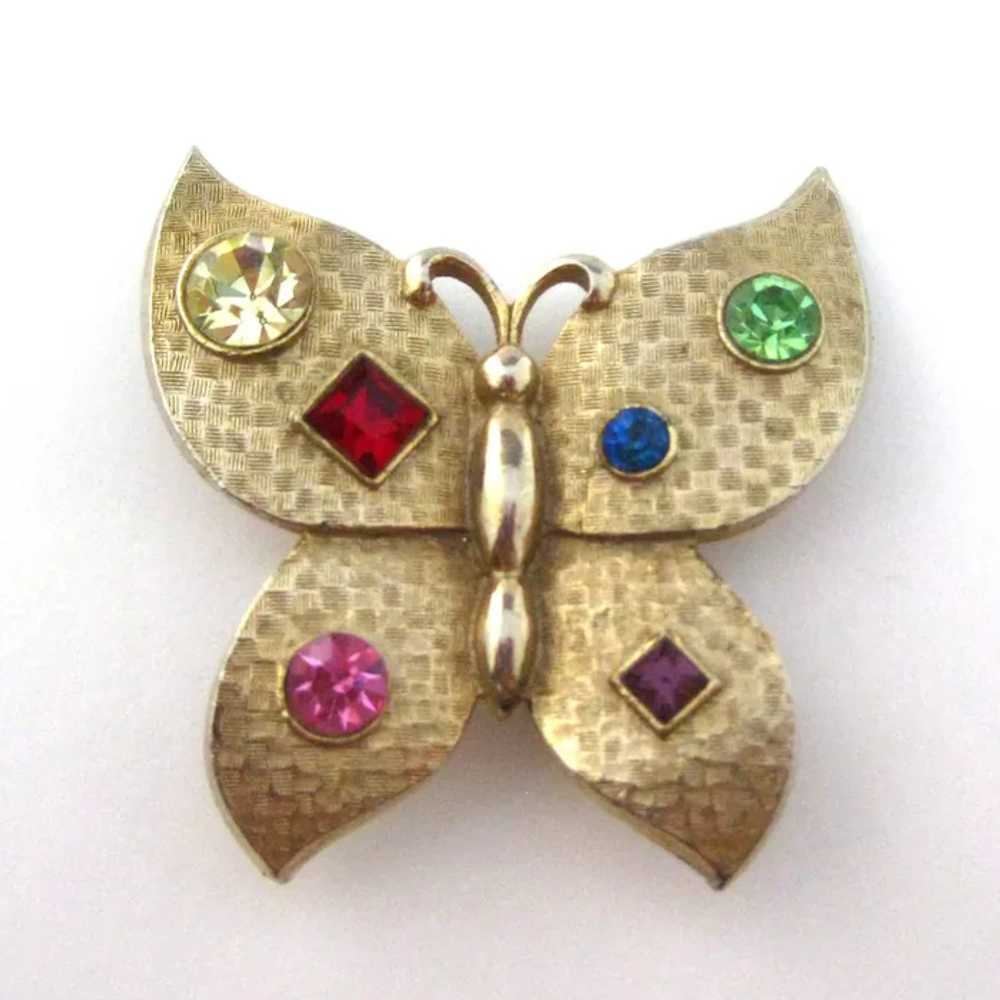 Butterfly Pin Gold Tone Checkered Pattern With Va… - image 5