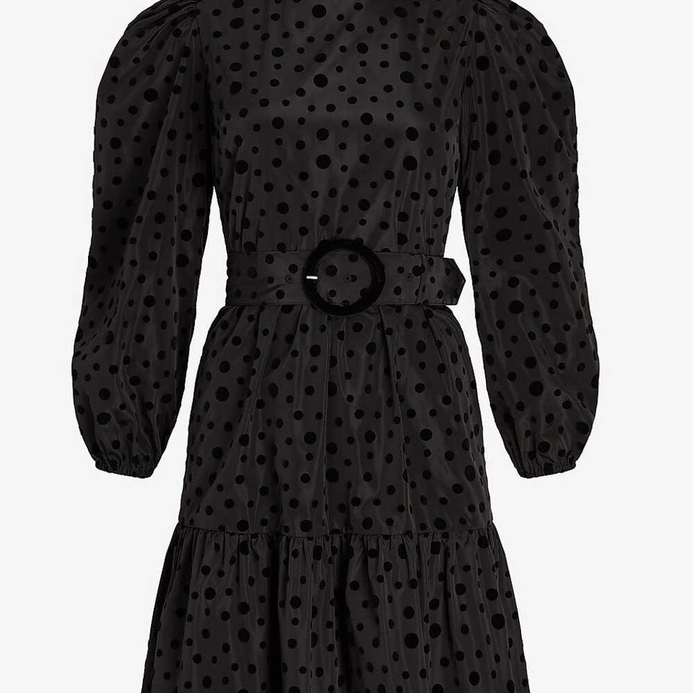 Express Belted Polka Dot Dress Black - image 4