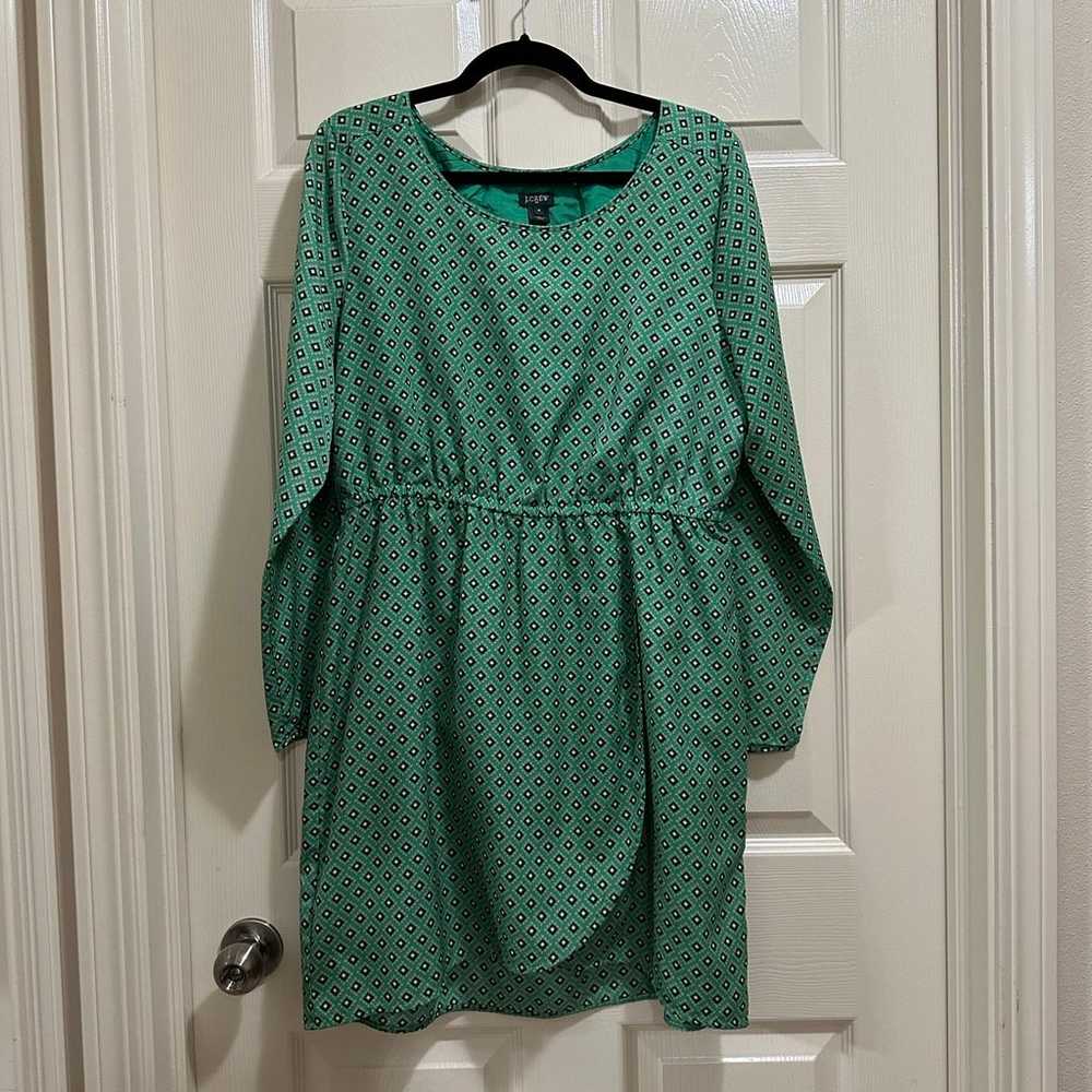 J. Crew long sleeve dress green diamond print siz… - image 2