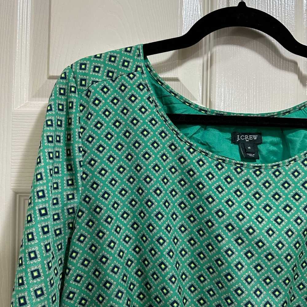 J. Crew long sleeve dress green diamond print siz… - image 3