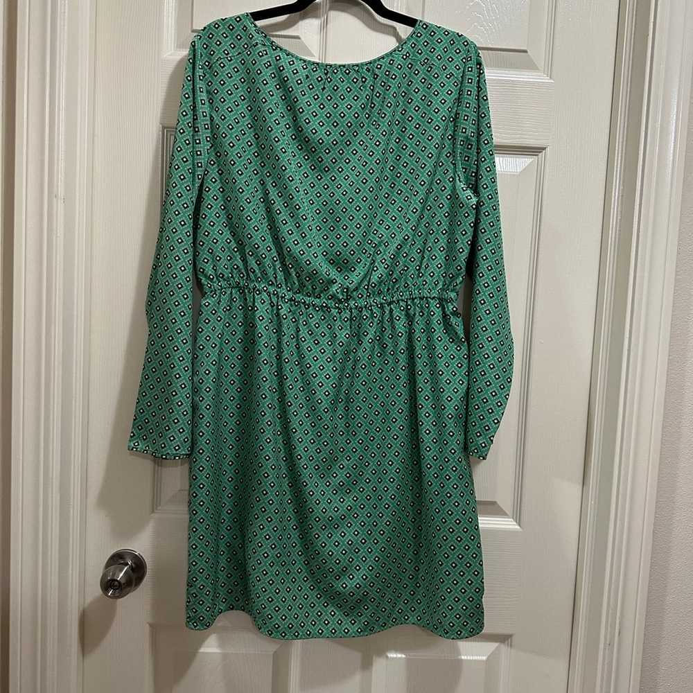 J. Crew long sleeve dress green diamond print siz… - image 5