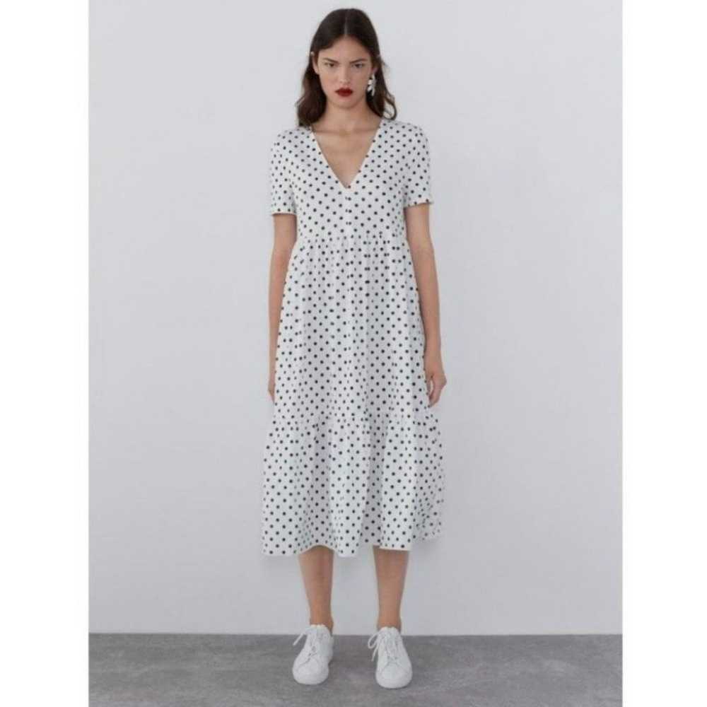 Zara White Midi Dress Black Polka Dot Tiered Ruff… - image 9