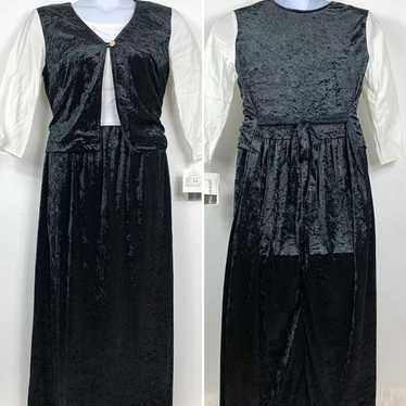 Vintage 12 Dress Black Velvet Tie Waist Womens Sta