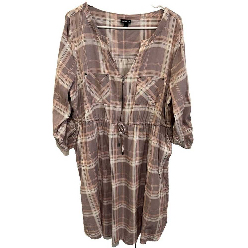 Torrid Mini Challis Zip Front Plaid Shirt Dress S… - image 1