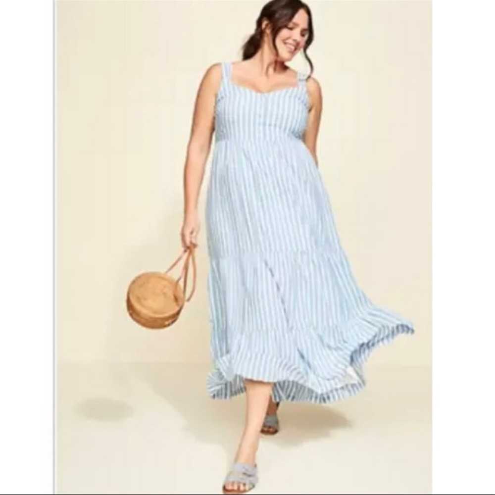 Old Navy Maxi Dress Blue Stripe Tiered Ruffle Smo… - image 1