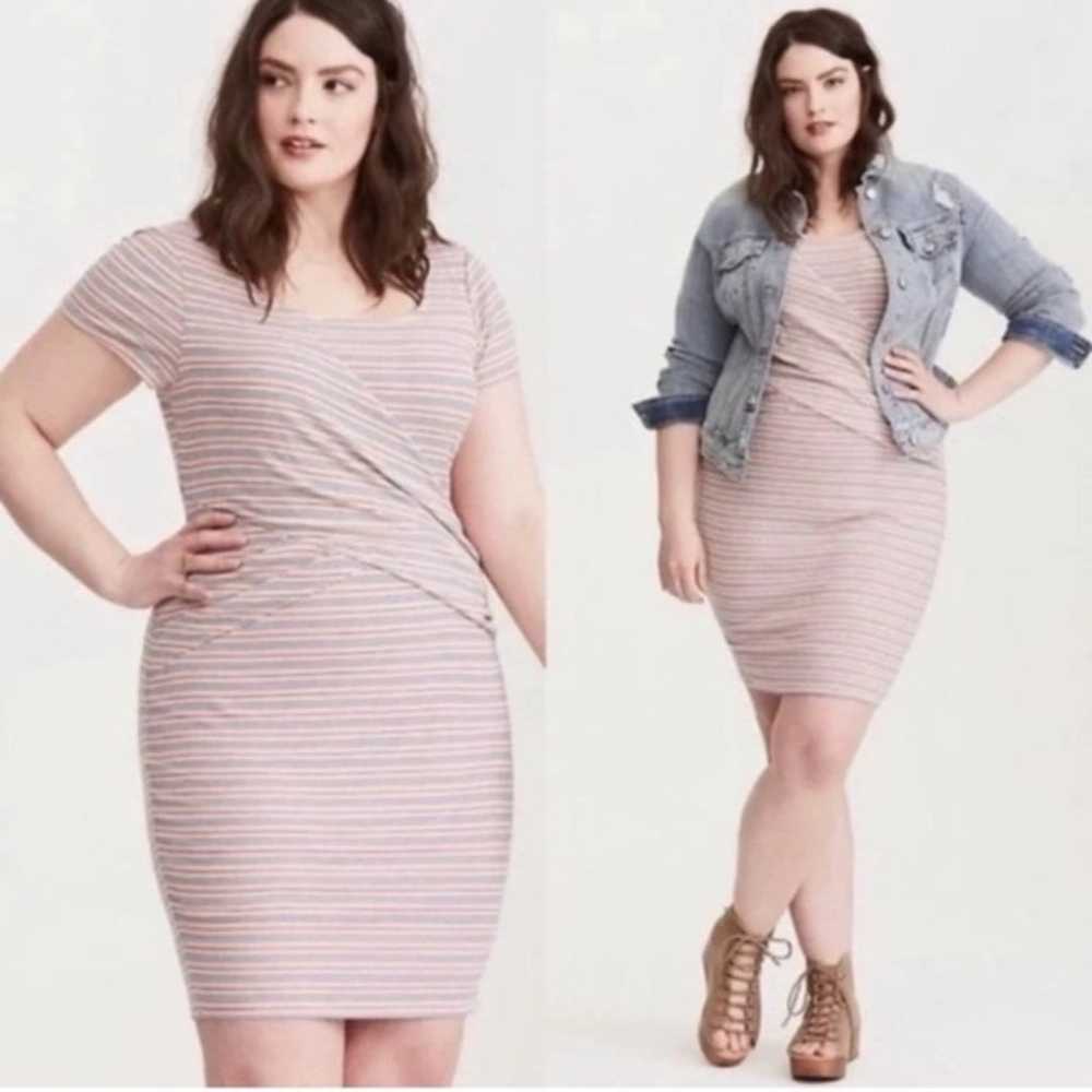 Torrid Pink Multi Striped Ribbed Bodycon Dress si… - image 1