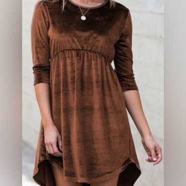 Brown / Bronze Velvet Long Sleeve Dress Amaryllis… - image 1