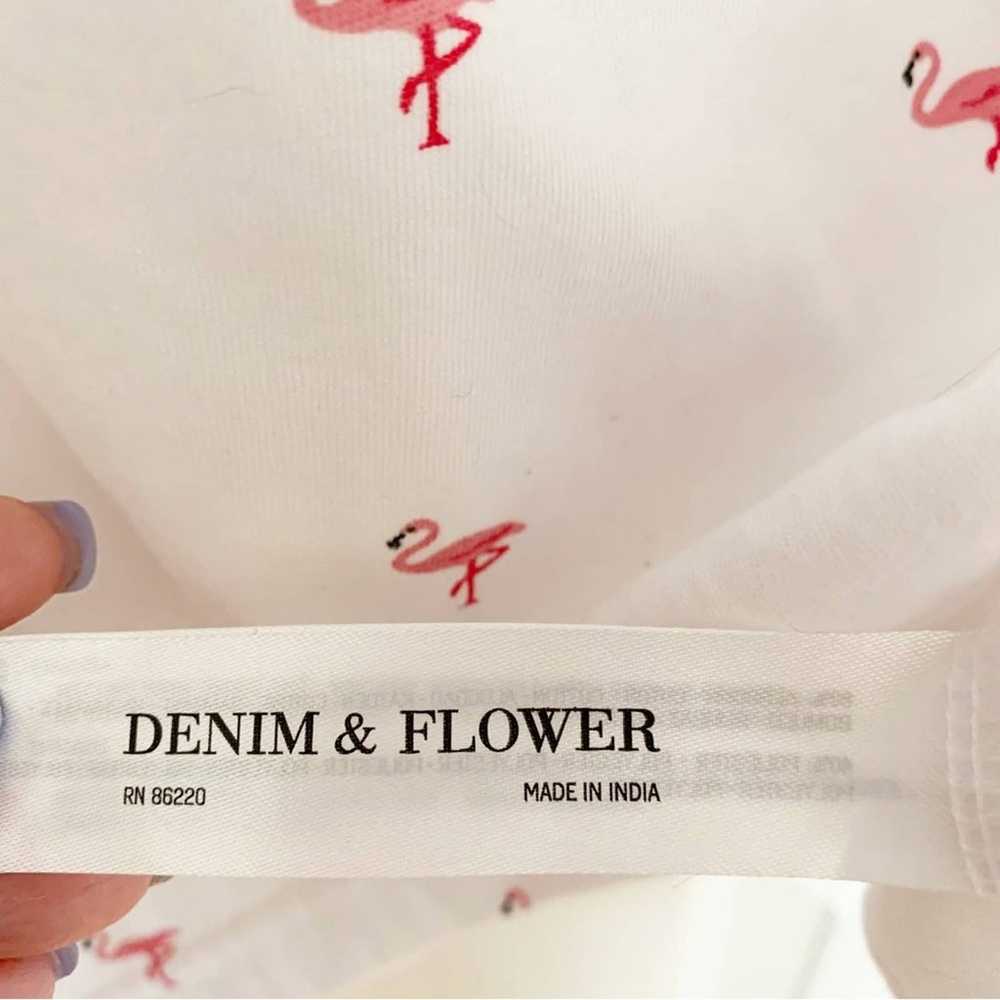 Denim & Flowers Ricky Singh White Flamingo Print … - image 5