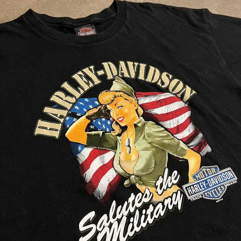 Vintage Harley Davidson USA Military Girl Tee - image 2