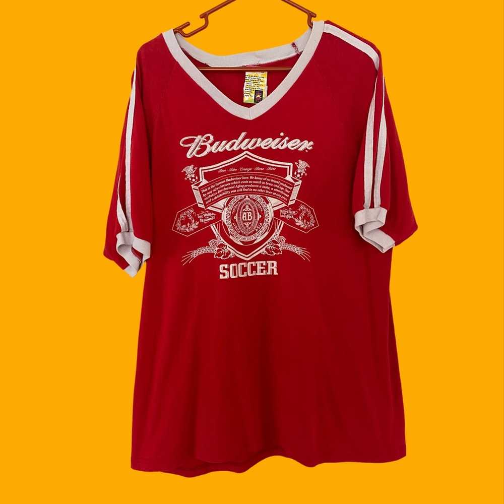 Vintage 80’s Budweiser Beer Soccer Ringer T-Shirt - image 1