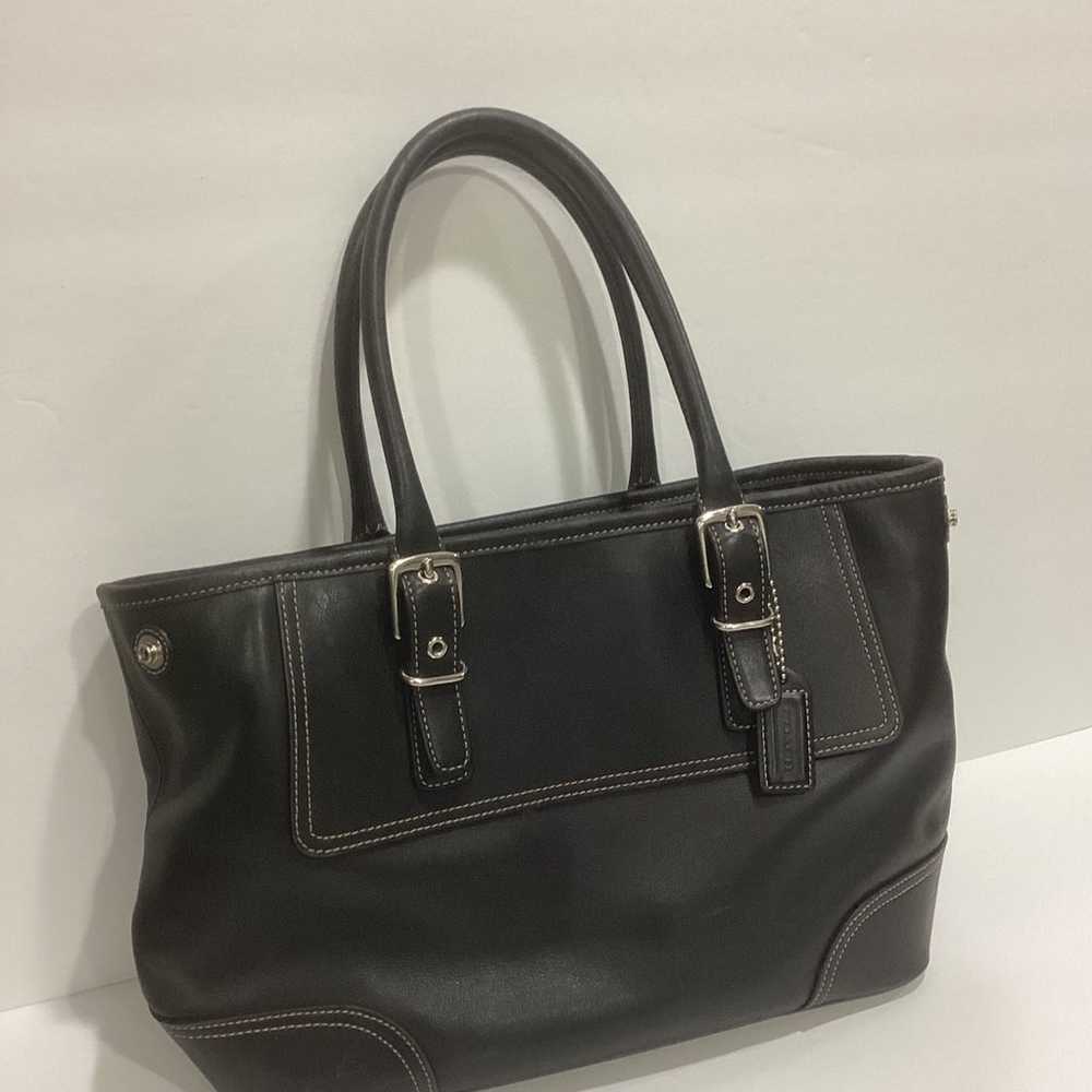 Vintage Coach Black Leather 2 Strap Shoulder Bag … - image 2