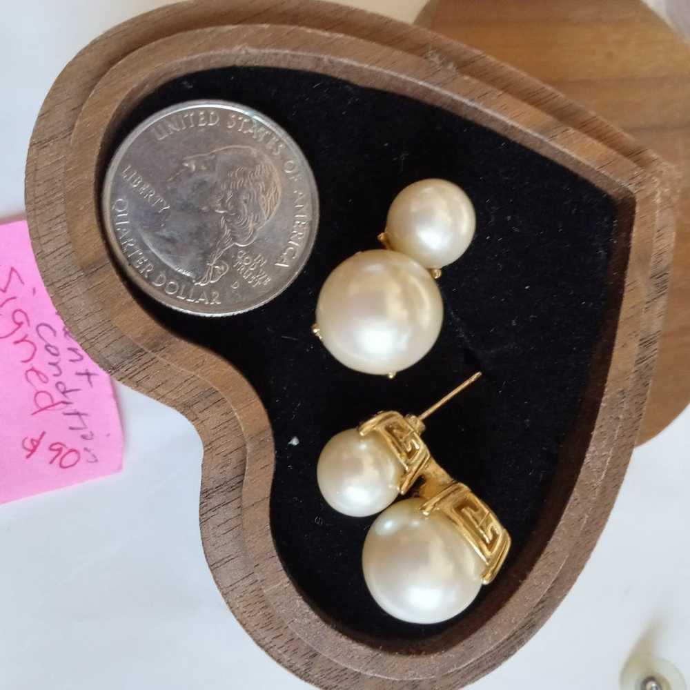 Vintage Givenchy faux cabochon pearl post earrings - image 1