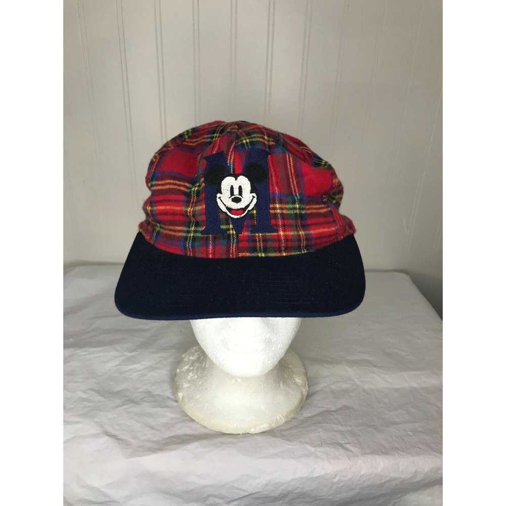 Disney VINTAGE MICKEY MOUSE Plaid Snapback Hat Gr… - image 1