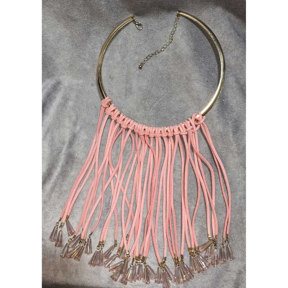 Other Pink Suede Beaded Fringe Necklace - image 10