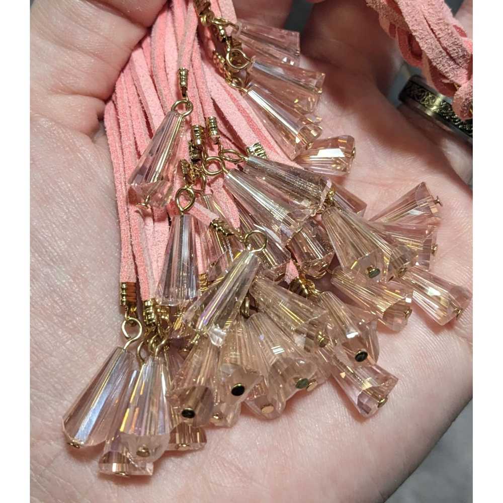 Other Pink Suede Beaded Fringe Necklace - image 3
