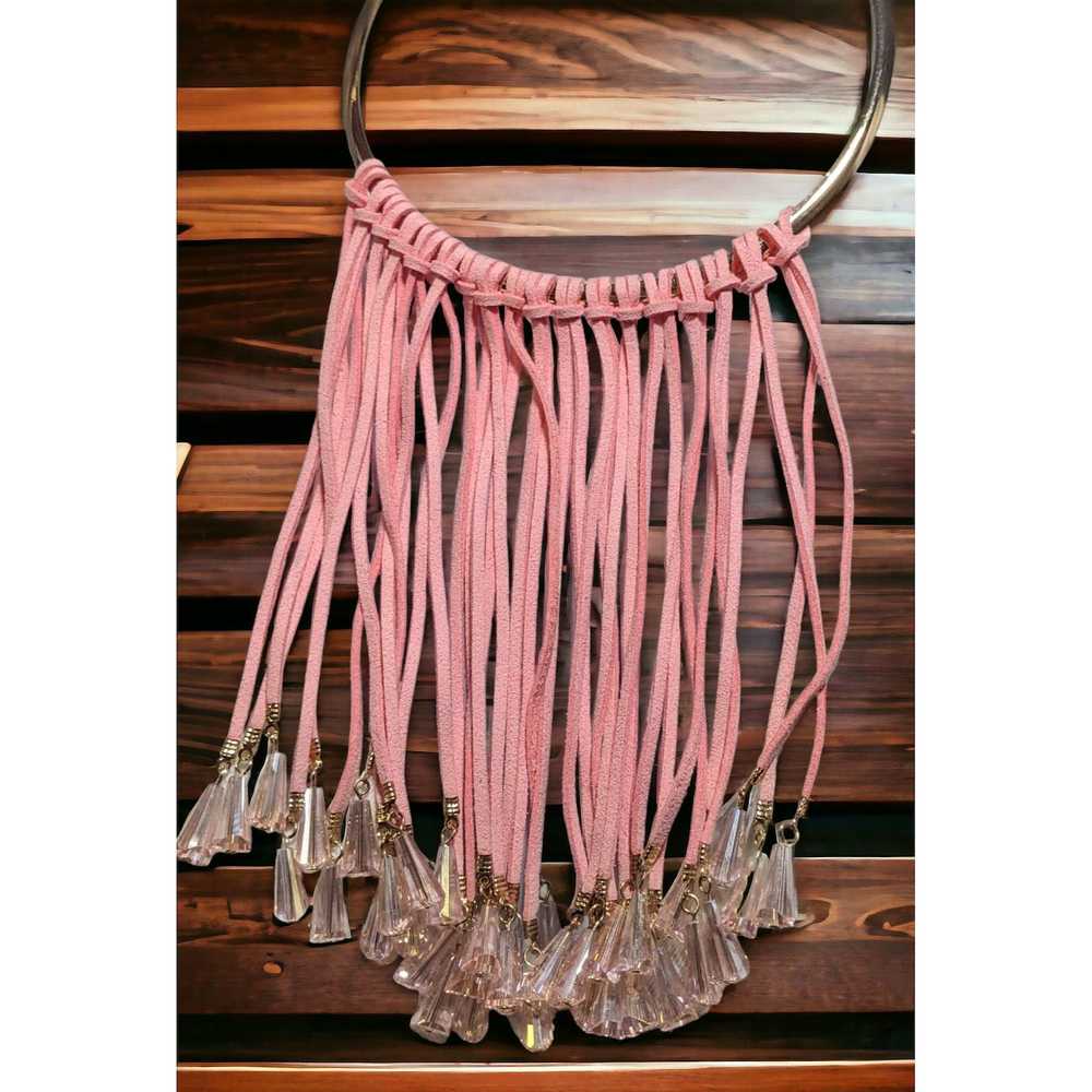 Other Pink Suede Beaded Fringe Necklace - image 8