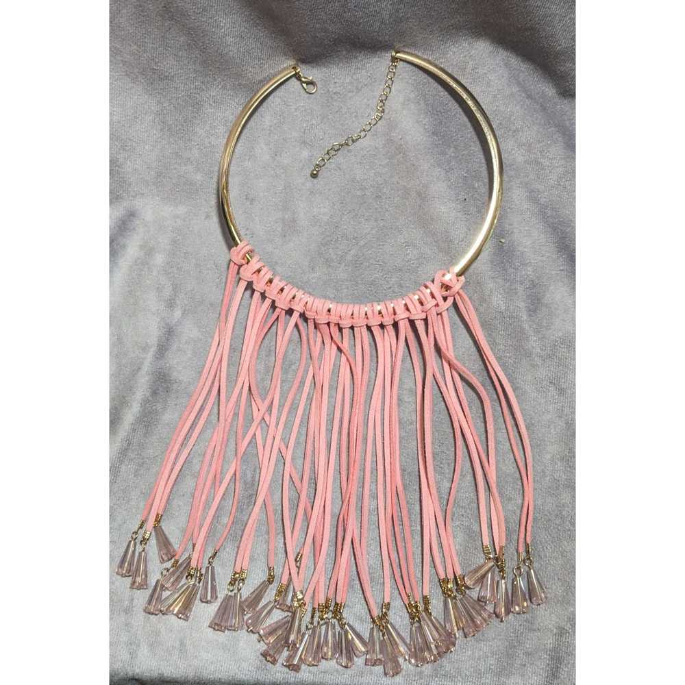 Other Pink Suede Beaded Fringe Necklace - image 9