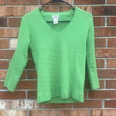 90’s LL Bean Spring Green Cable Knit V neck Sweat… - image 1