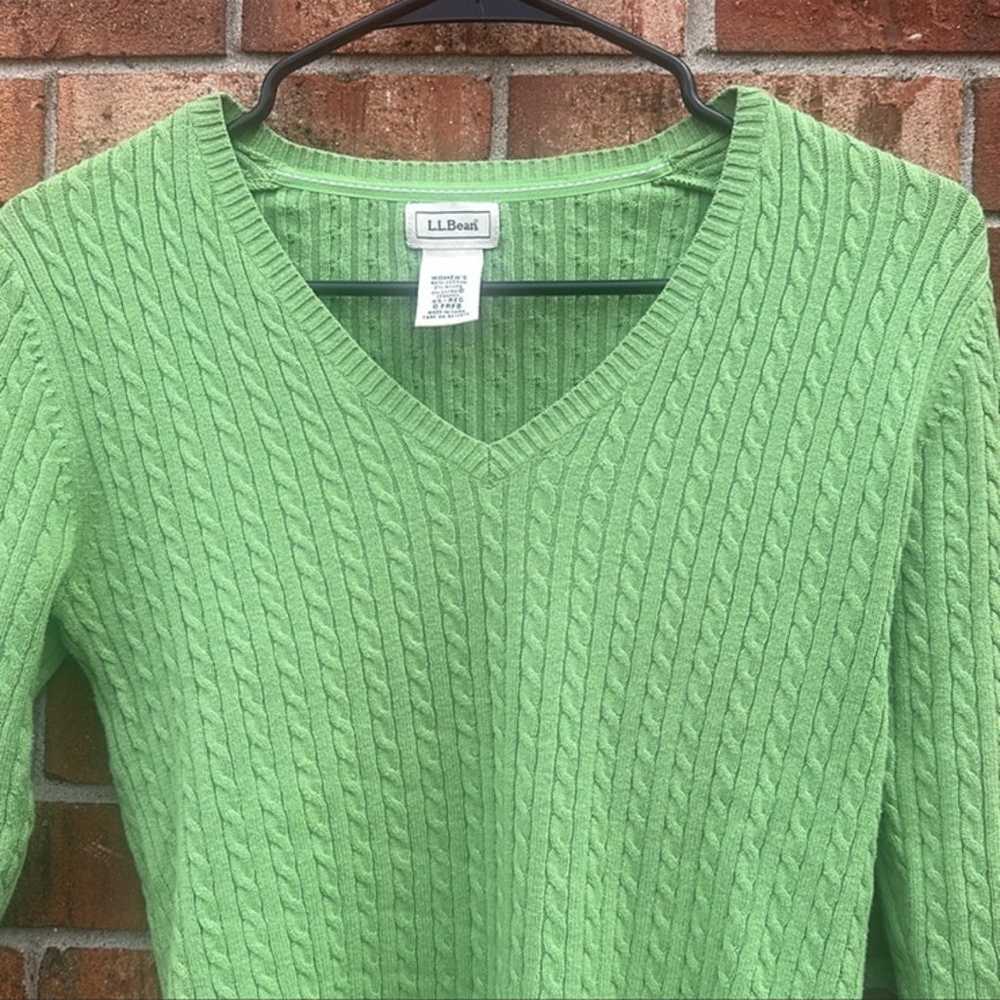 90’s LL Bean Spring Green Cable Knit V neck Sweat… - image 2