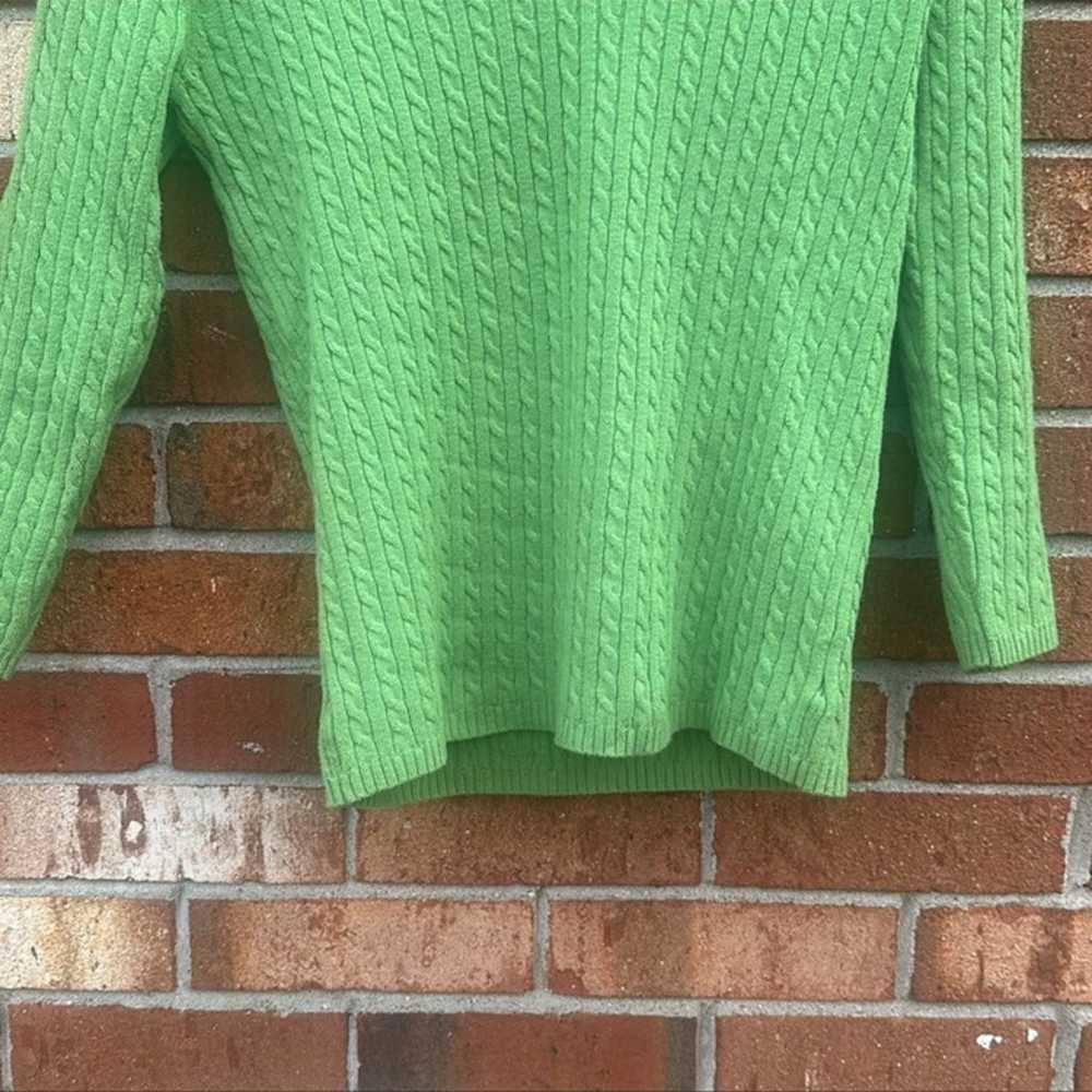 90’s LL Bean Spring Green Cable Knit V neck Sweat… - image 3
