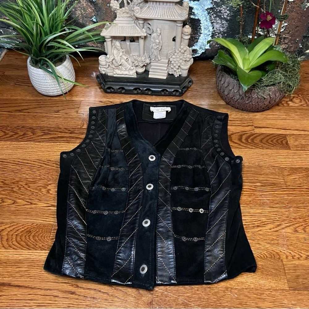 Cache Vintage 90’s Leather & Denim Vest Bronze St… - image 10